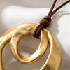 Minimalist Big Gold Color Double Circle Pendant Necklace With Brown Wax Cord For Women Daily Office & Casual Wear