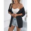 Women Solid Hollow Out Five Quarter Sleeve Knit Open Cardigan Casual Vacation Thin Outerwear