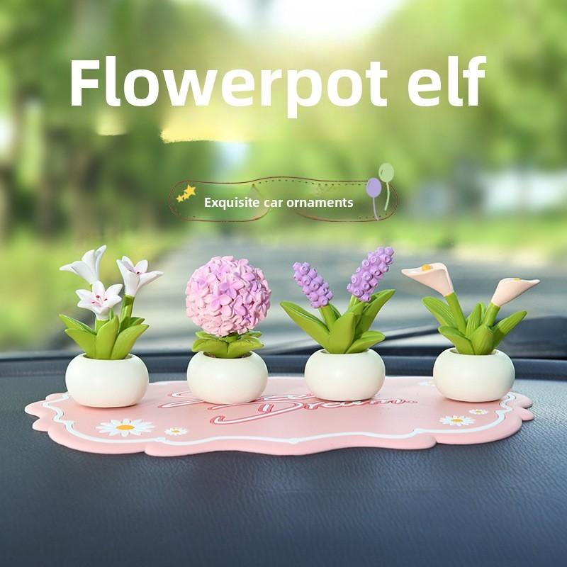 Resin Craft Miniature Flower Pot Decor For Office Desk And Car Ornament