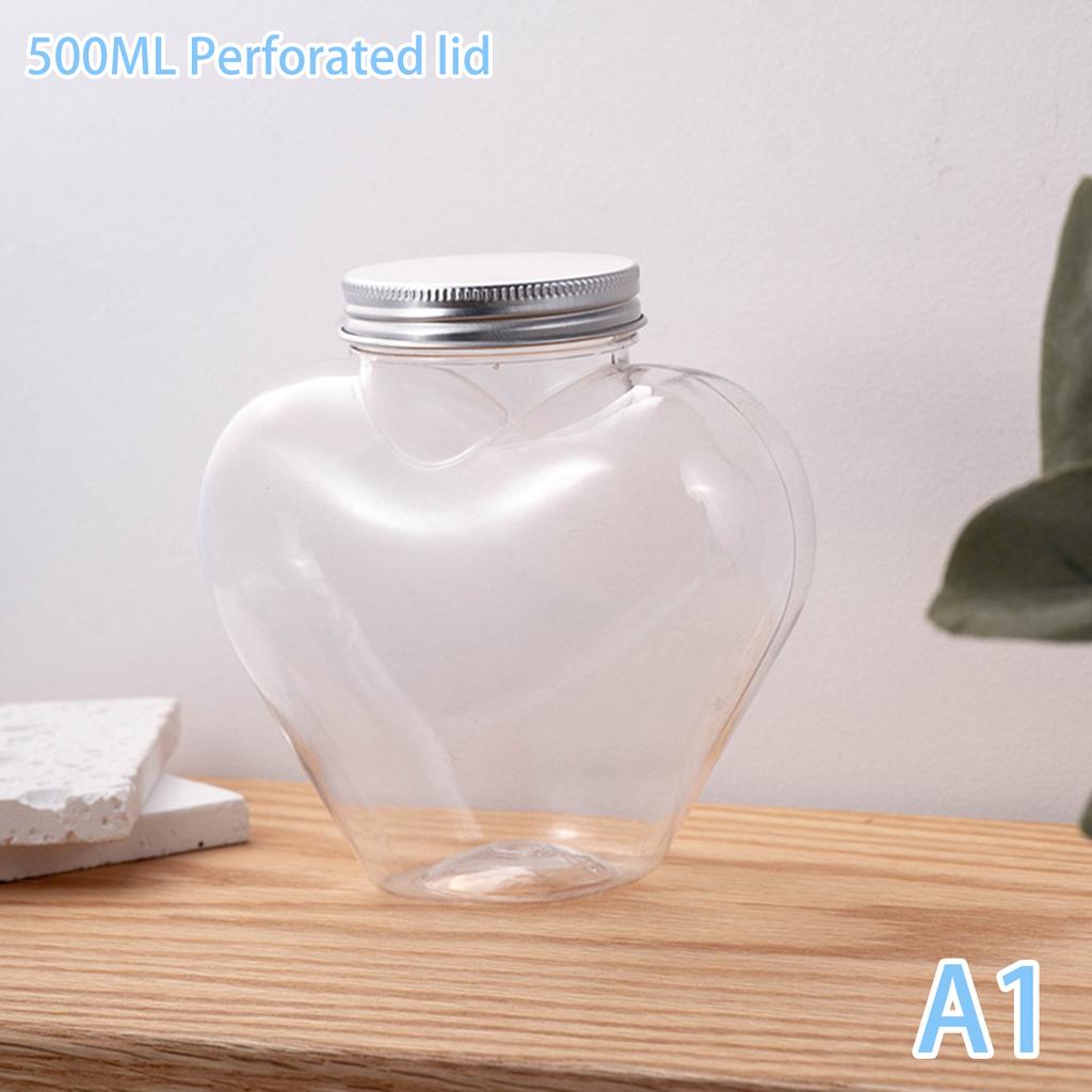 500Ml Heart-Shaped Clear Cold Drink Bottle Juice Bottles Leakproof Milk Bottles Portable Beverage Bottles Water Bottles Sealing