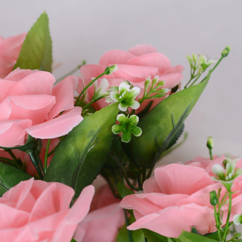 12 Heads Real Happy Silk Flower Mini Rolled Edge Fake Rose Flowers Bouquet Plastic Photography Photo Gift