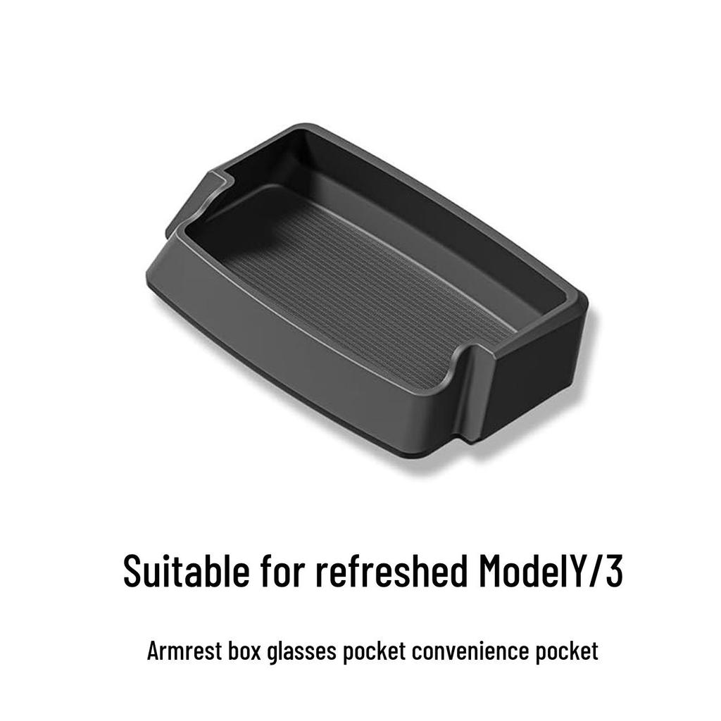 Flocking and cushion storage box for Tesla Model 3 center console/armrest. Ideal for organizing items inside your car.