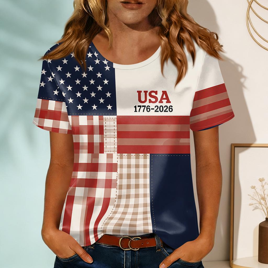 Women's Fashionable Casual Round-neck Printed Short-sleeved T-shirt Top