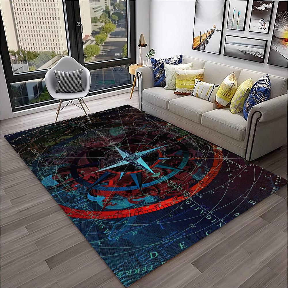 Retro Kompass Navigationskarte Teppich für Zuhause Wohnzimmer Schlafzimmer Sofa Fußmatte Dekor, Kinderspielbereich Teppich Rutschfeste Bodenmatte