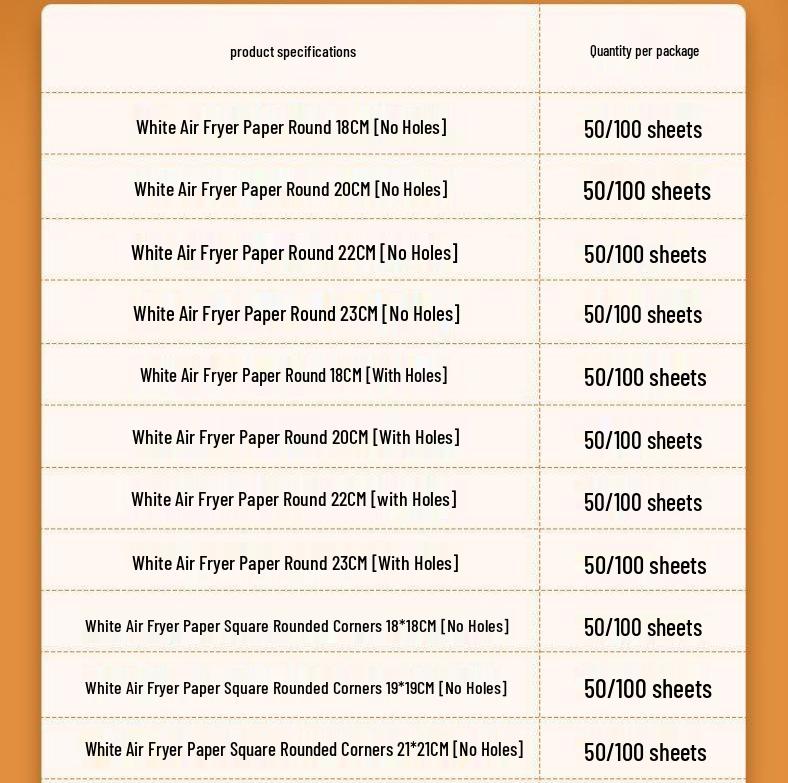 Natural White Disposable Oil-Proof Air Fryer Paper for Baking