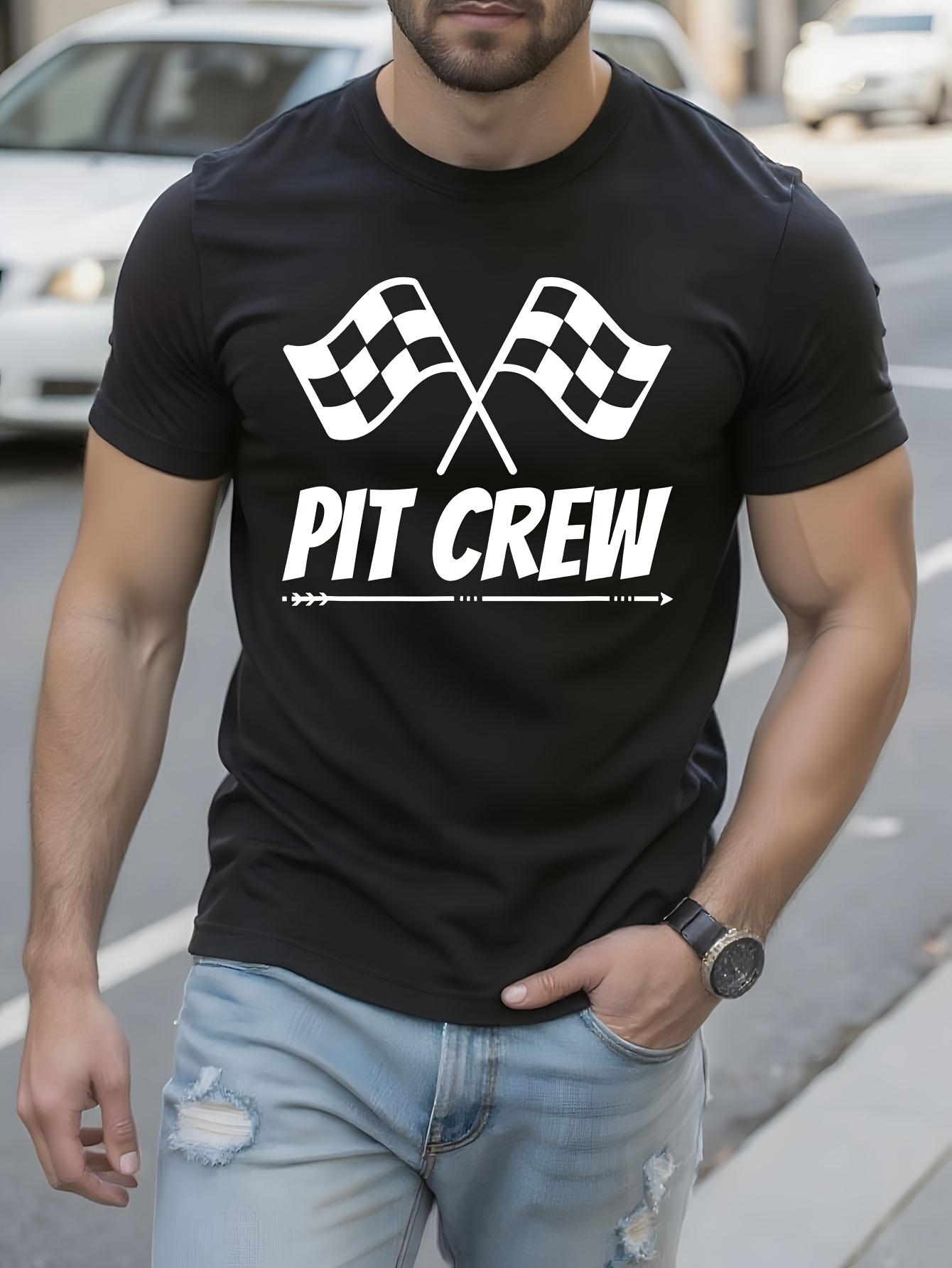 Racing Tshirt - Black Pit Crew Tee with Checkered Flag Gr... XL
