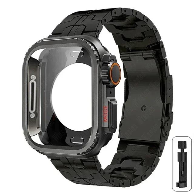 Fodral + Titanarmband för Apple Watch 45mm 44mm Heltäckande Metallfodral Armband för Iwatch Serie 9 8 7 6 SE 5 Byt ut till delar