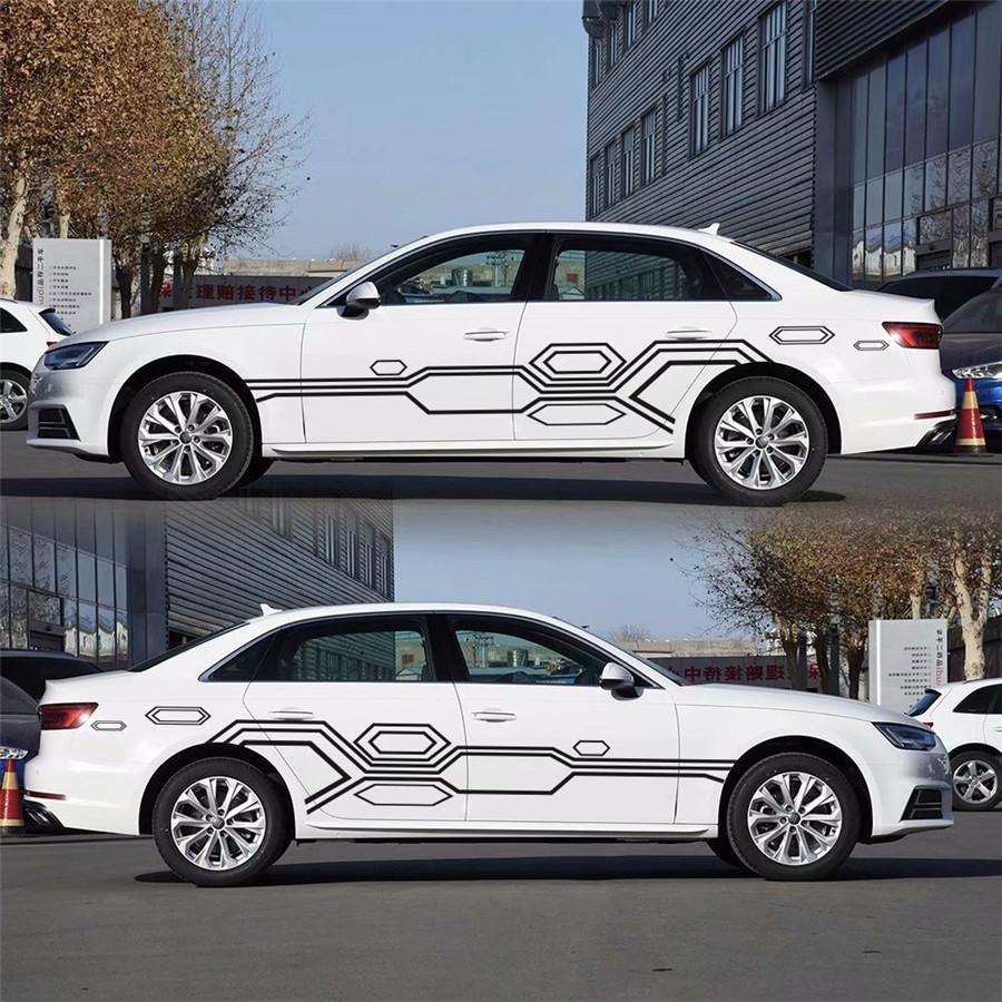 2PCS NEW Universal 102" × 28" Car Side Door Body Decal Large Size Stripes Plaid Sticker Racing Decals