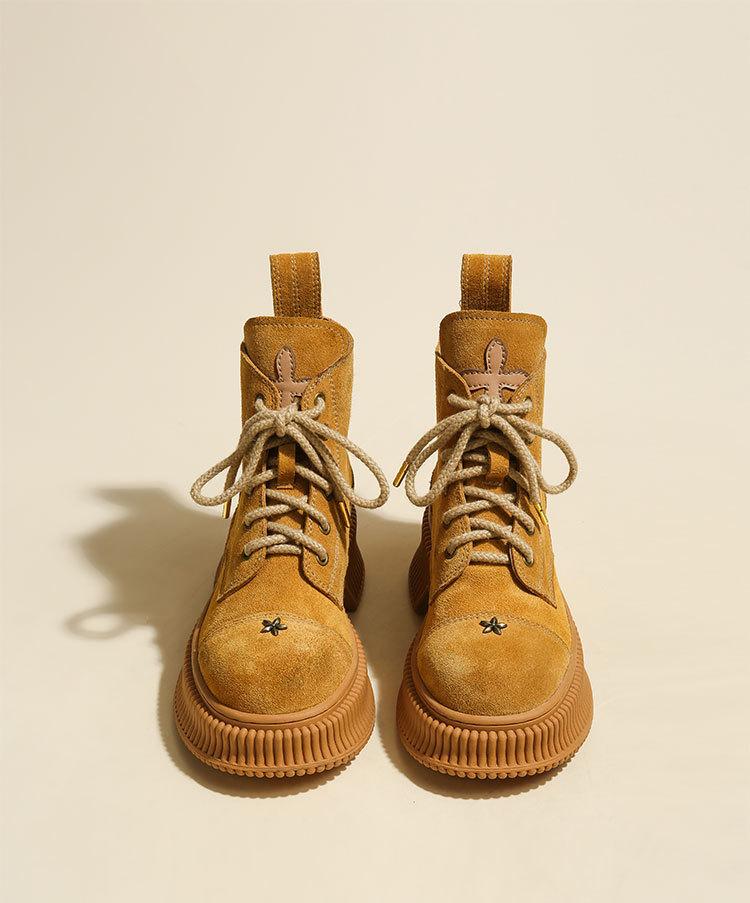 

Guan Shun, Wu Xuanyi Suede Cowhide Medium Tube Martin Thick-soled Short Gingerbread Desert 40