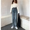 Winter Thick Warm Fleece Straight Jean Pants Vintage Jeans Woman's High Waist 2022 Blue Wide Leg Denim Trouser Baggy Casual