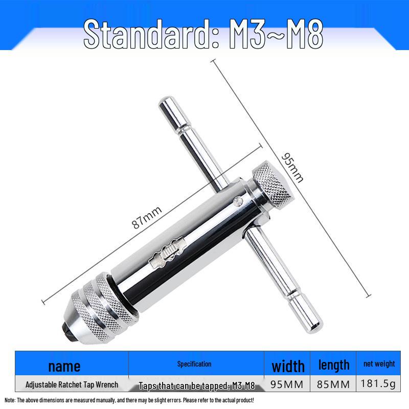 Adjustable Tap Wrench Set - Manual Tapping Tool with Extended Chuck