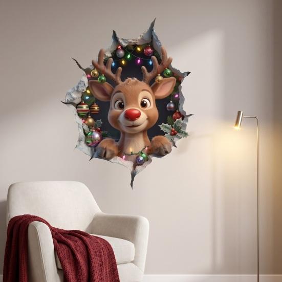 3D Holiday Wall Art Christmas Stickers, Decals for Living Room Bedroom And Party Decorative Stickers Decor, Removable PVC Festive Home Entrance
