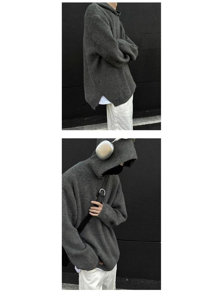Men's Retro Hooded Knit Cardigan - Autumn/Winter Unisex Korean Trend Style