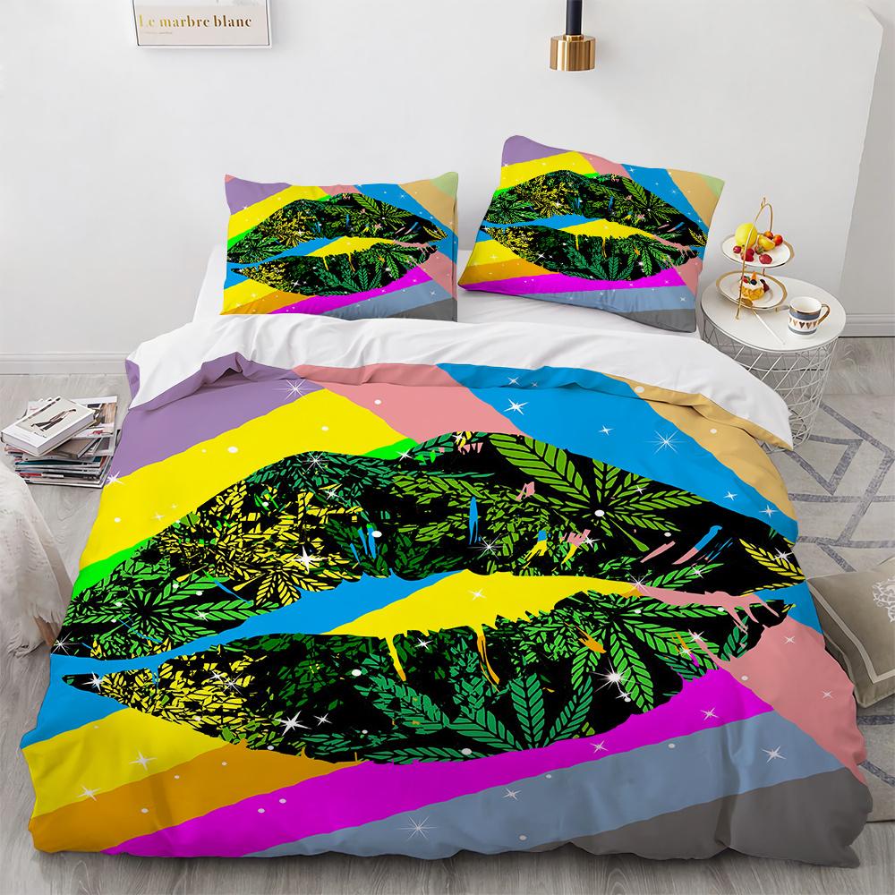 3D Druck Rote Lippen Bettbezug Set Sexy Thema Romantischer Stil für Mädchen Frauen Paar Bettwäsche Set King Queen Größe mit Kissenbezug