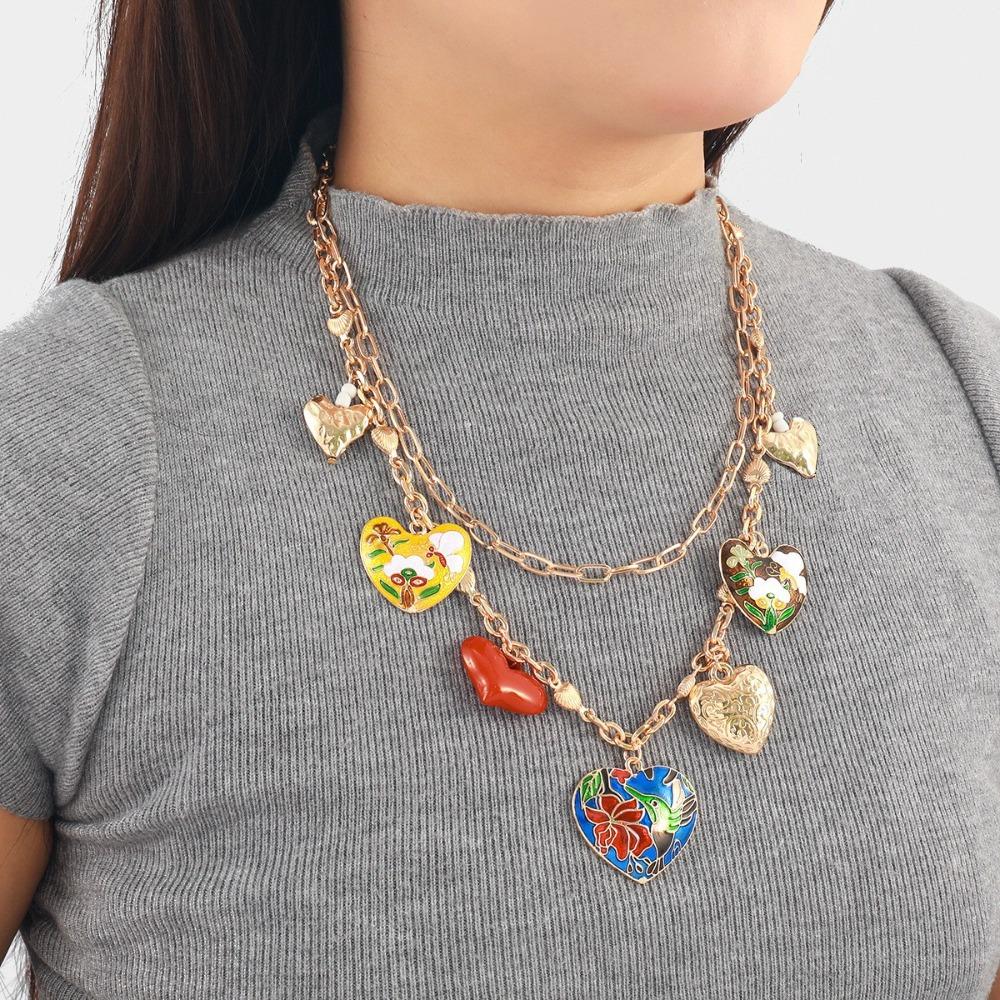 Gold Multi-Layer Enamel Necklace Unique Bohemian Collarbone Chain Women