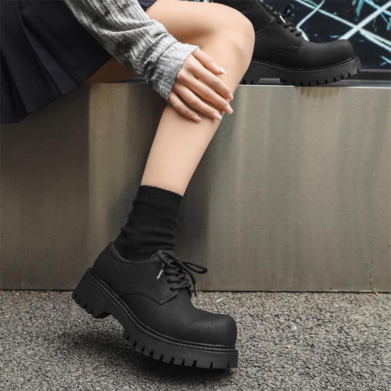 2024 Paris platform heightening derby shoes women's high-end British style leather shoes trendy black college style 1326-J