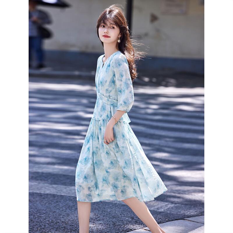 Awakening Paradise Summer French Style Floral Chiffon Midi Dress