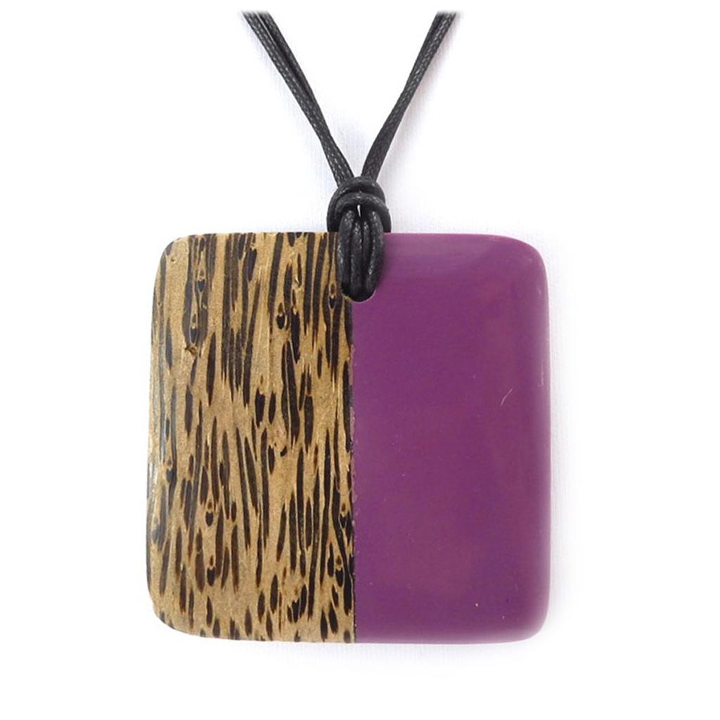 Les Trésors De Lily [R3227] - Collier résine 'Kilimanjaro' violet marron - 80 cm- 65x65 mm