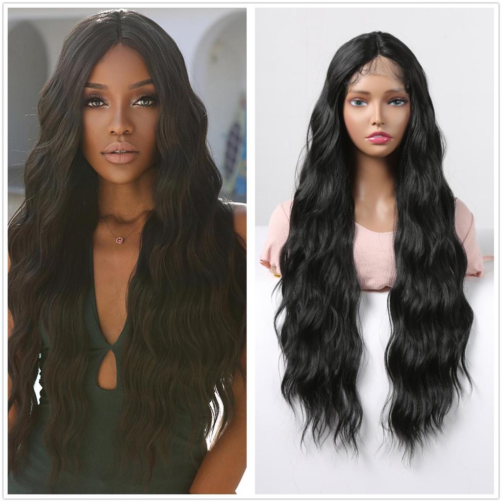 ALAN EATON Synthetic Wine Red Lace Front Wigs Long Water Wave  Wig for Women Hair Party Daily High Quality High Density