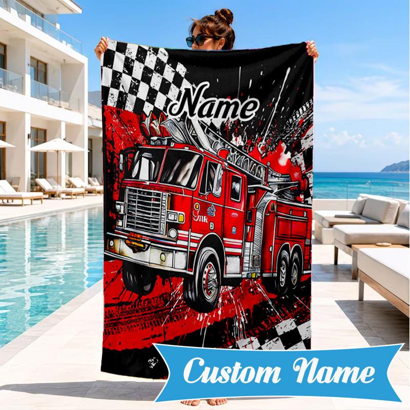 Personalisierbares Strandtuch mit Cartoon-Bagger, Mikrofaser-Strandtuch, Leicht und Schnelltrocknend, für Sommerreisen, Schwimmbad-Geschenk