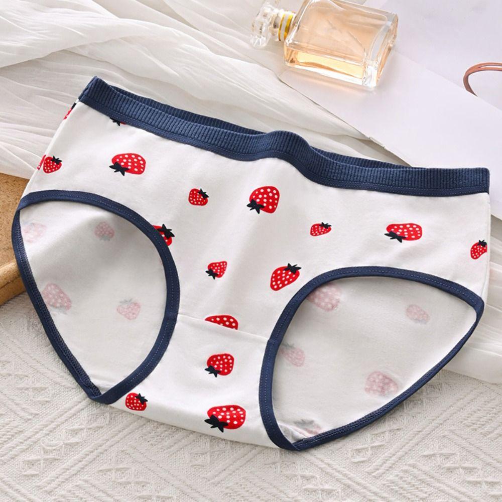 5PCS Breathable Stripes Love Heart Panties Bowknot Underpants Strawberry Briefs Low Waist Women Underwear Underwear