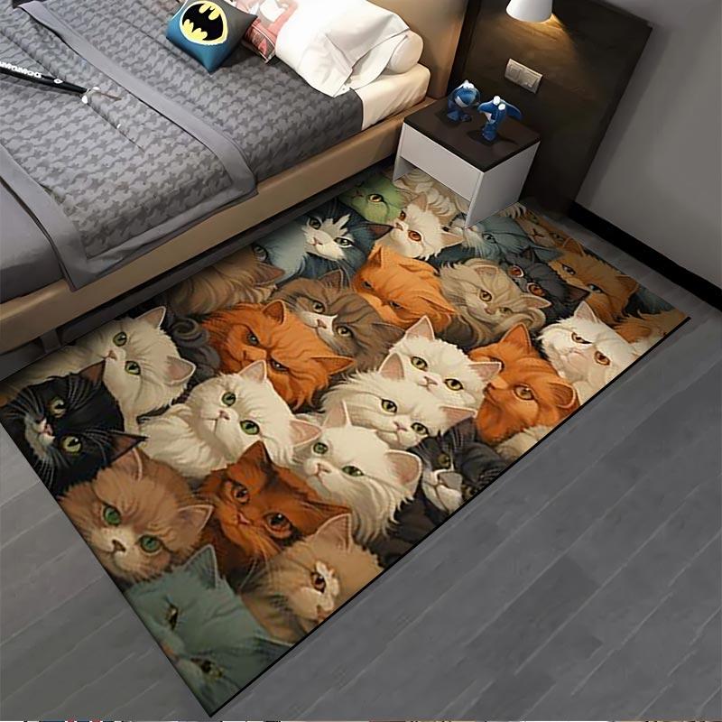 Colorful Cartoon Cat Faces Pattern Printed Area Rug for Home Decor Suitable for use as an anti-slip for living room bedroom sofas