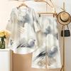 Women Plus Size Printed Two Piece Pants Set Round Neck Half Sleeve High Low Top Long Pants
