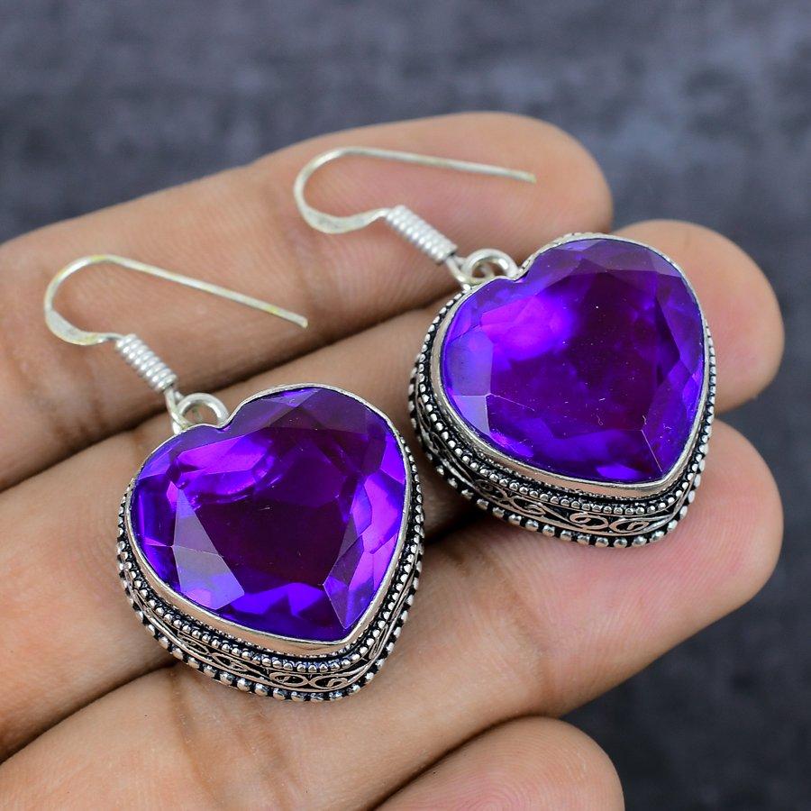 Natürlicher Rosa Amethyst Edelstein 925 Sterlingsilber Schmuck Ohrring 1.69" M6W69