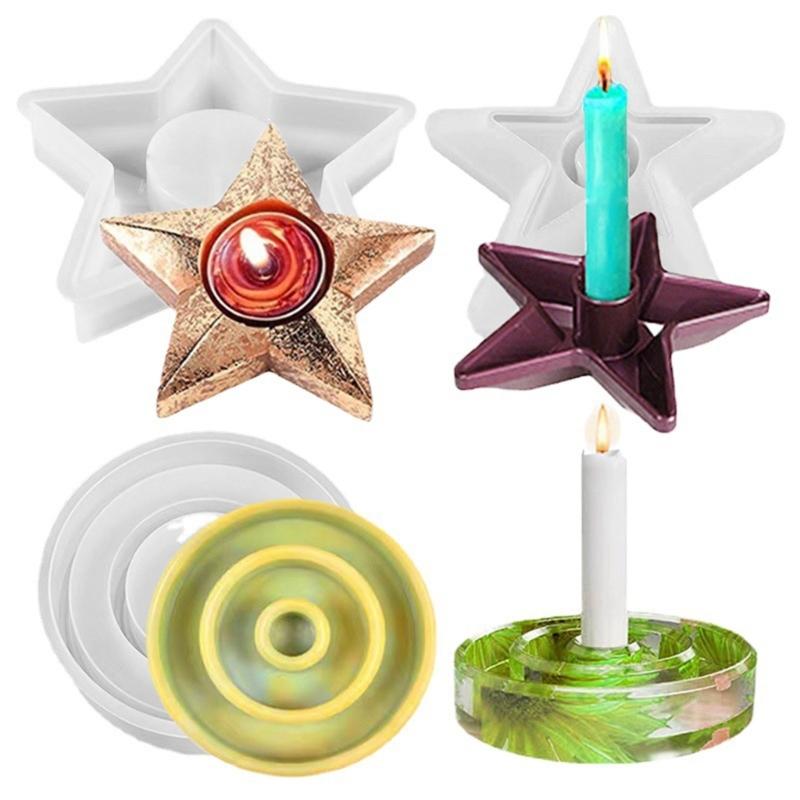 Star Round Candlestick Silicone Mold Candle Holder Tray Gypsum Resin Mold Handmade Candle Holder Mold Decoration