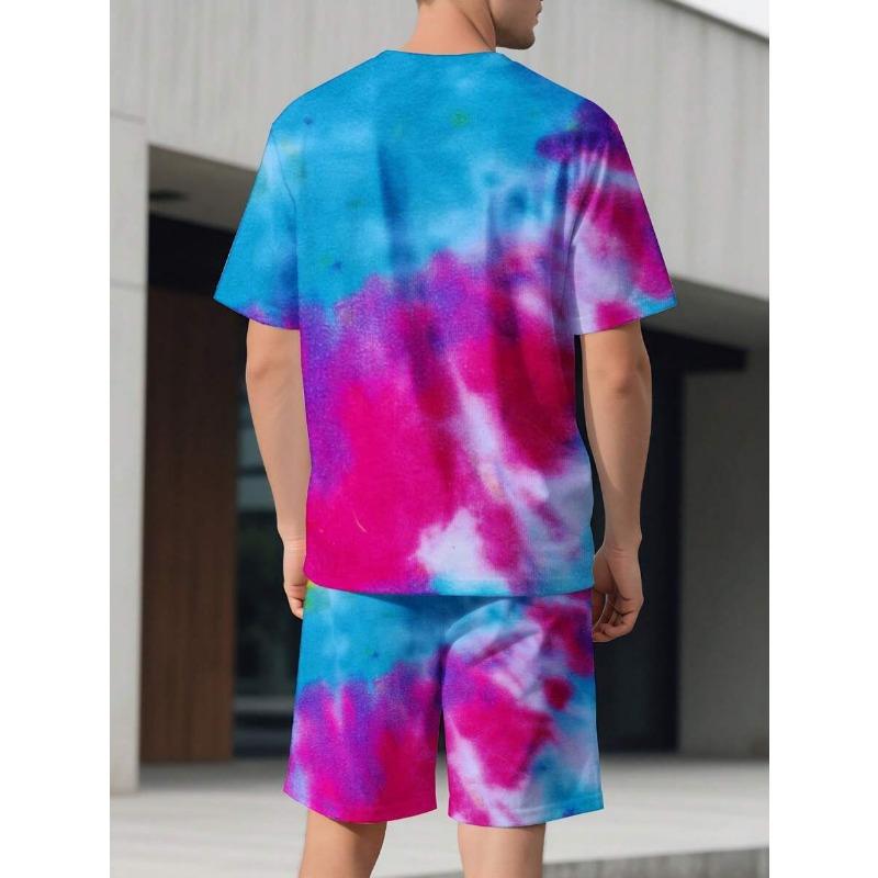 Tie Dye Kurzarm-T-Shirt und Shorts Set Herren Sommer Lässig Strandbekleidung