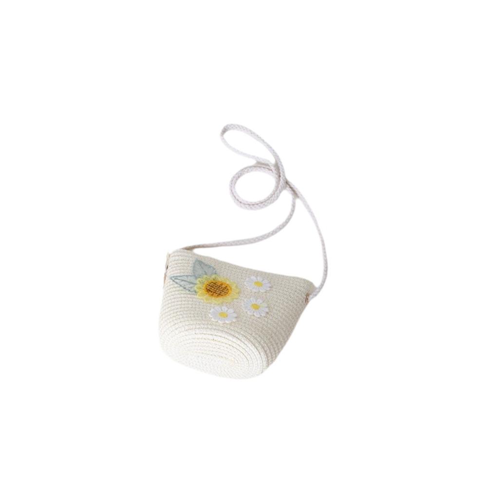 

Small Daisy Children Beach Straw Hat Wide Brim Sun Hat Sweet Fisherman Hat for 2-10 Years Girls White-Bag