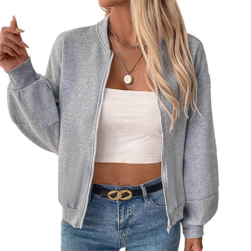 European and American Autumn/Winter Fleece-Lined Hooded Zip-Up Sweatshirt Jacket for Women