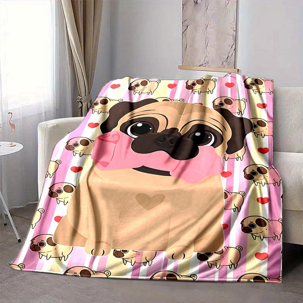 1pc Pug, Heart Blanket Warm, Cozy, And Soft, Suitable for Sofas, Beds, Cars, And Office Use.Perfect for Camping And Travel, Making It a Great Gift for