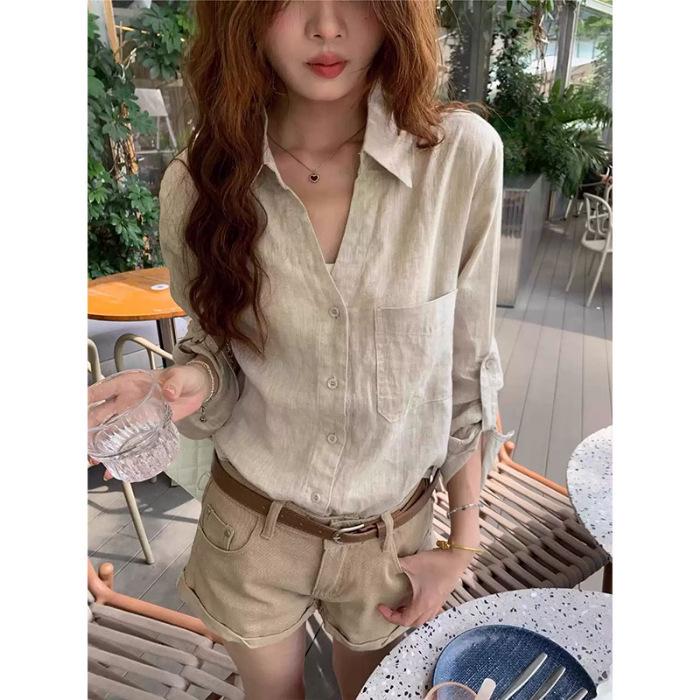 Женская французская ретро рубашка с длинным рукавом - Коллекция Весна 2026, Свободный крой, Классический стиль Extra Large
