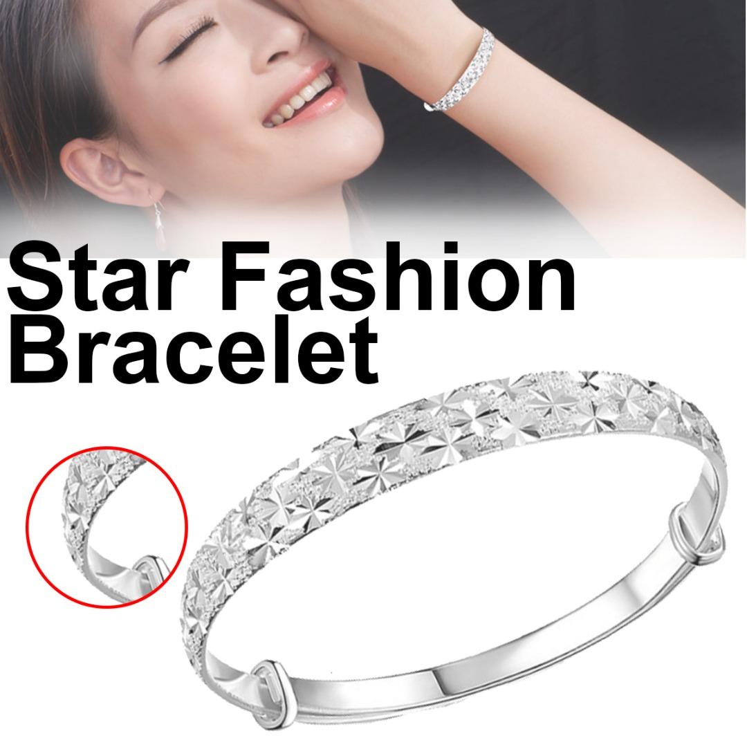 

PDTO 925 Silver Bangle Cuff Bracelet Adjustable Elegant Women Wedding Jewelry