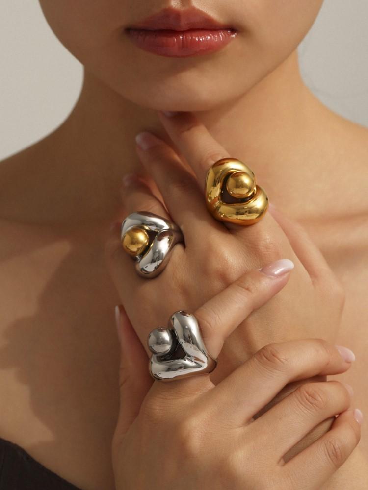 Hyperbole Two-tone Stainless Steel Chunky Rings For Women 18k Gold Plated copper Color Hip Hop Rock Style Women's Large Ring