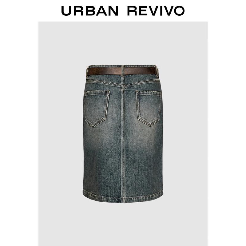UR 2025 Autumn Women s Retro Washed Denim Skirt with Belt XS