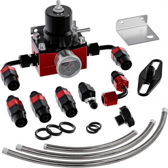 EFI Fuel Pressure Regulator Kit with Bypass Return 0-100psi Pressure Gauge AN6-6AN Fuel Line Hose Fitting Connectors Kit Adjustable Universal