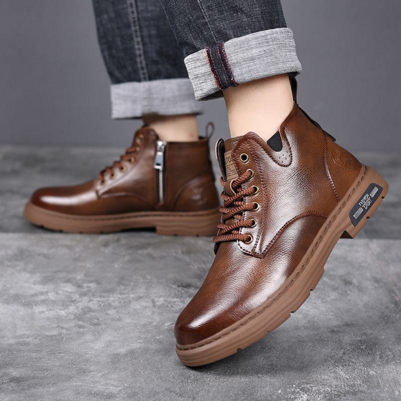 2025 autumn new Martin boots men's trendy men's boots leather British style tooling boots thick-soled high-top locomotive boots men's