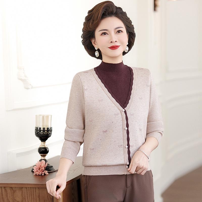 2025 Stylish Winter Top for Middle-Aged & Elderly Women - Fake Two-Piece, Velvet-Lined, Thickened Sweater