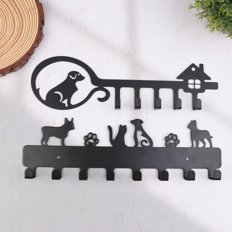 5/6/8- Hook Dog Wall Key Holder - Decorative Pet Organizer For Leashes, Keys - Rustic Entryway Storage For Home/Office