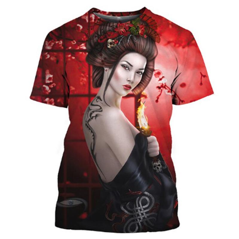 Japanese Geisha 3d Printed T-shirt For Men Harajuku Short Sleeves O-neck Tee Shirts Ethnic Style Street Casual Oversized Tees