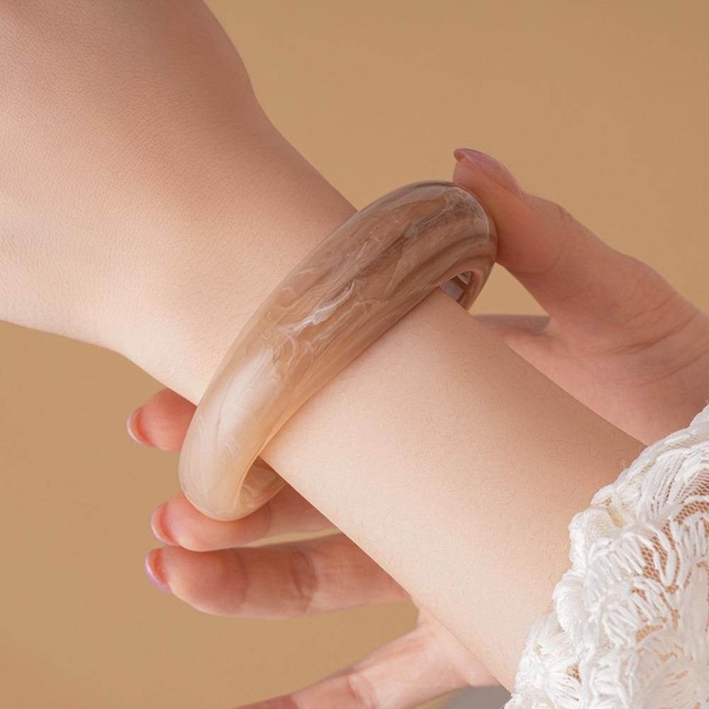 Bohemian Irregular Wide Bracelet Curved Retro Hand Ring Unique Acrylic Open Bangle  Women