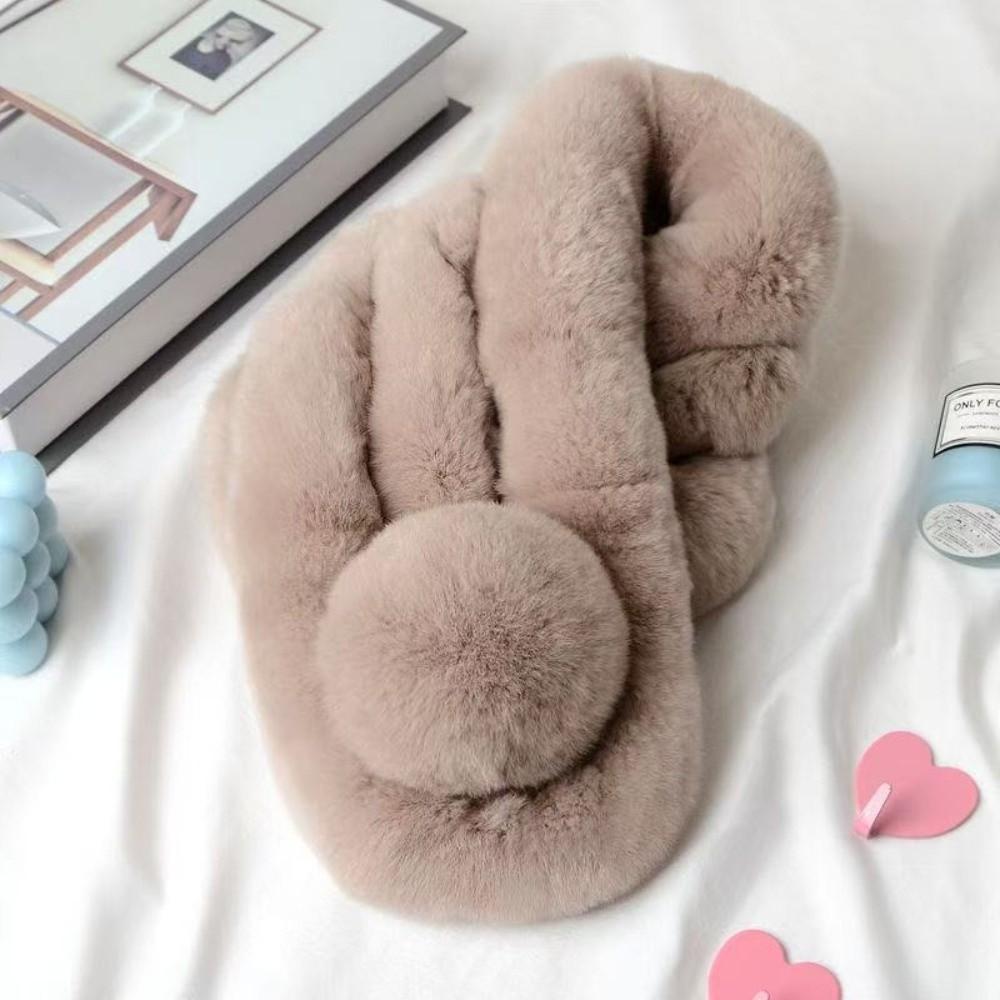 Faux Rabbit Fur Plush Cross Scarf Thicken Double-sided Neck Cover Shawl Women Girls