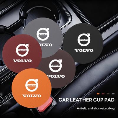 2PCS Leather Car Coaster Water Cup Bottle Anti-slip Pads For EX90 V60 V40 XC90 S60 XC60 V50 V70 S90 XC40 S80 V90 EX30