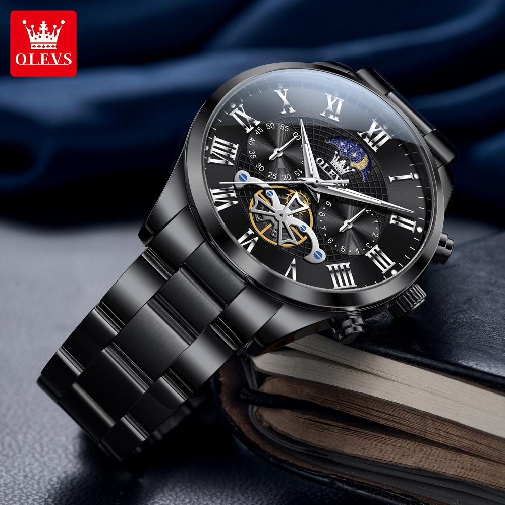 OLEVS Men's Watches Multifunctional Chronograph Flywheel Dial Original Wristwatch Moon Phase Waterproof Watches