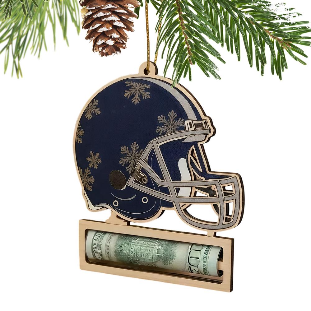 Football Fan Money Holder Ornament Wooden Helmet Home Decor Christmas Handcrafted Money Holders For Birthday Thanksgiving
