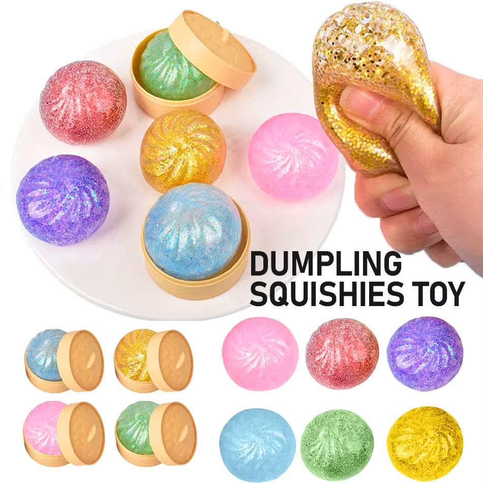 Topmix Creative Push Bubble Colorful Dumpling Simulation Steamed Bun Squeeze Toy With Beads, Squishy Rebound Stress Relief Fidget Toy