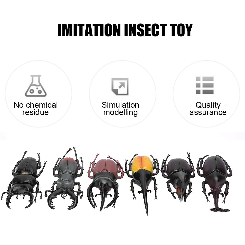6pcs Simulation Beetle Insect Model Halloween Trick Props NonToxic PVC Insect Toy(Black )