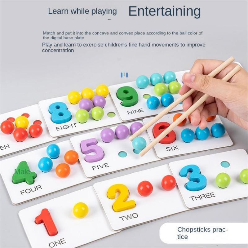 Montessori Math Learning Puzzle For Kids Wooden Bead Counting And Matching Game